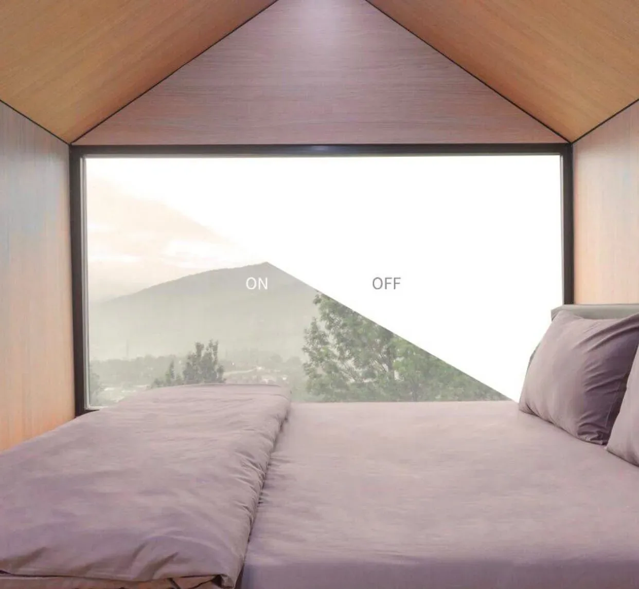 Glasvägg med smartfilm som växlar från klart till frostat